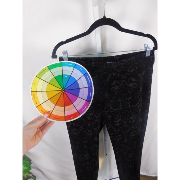 Roz & Ali Pants Womens Medium Black Flocked Velvet Damask Gothic Witchy - Picture 8 of 11